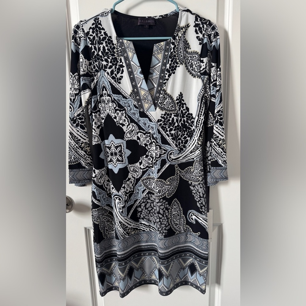 NWT-Hale Bob Black and White Patterned Women's Dress Size Small